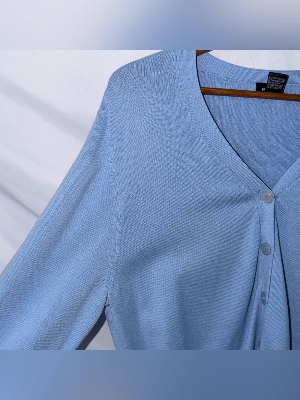 Vintage Evie Light Baby Blue Cotton V-Neck Size XL Retro Y2K Cardigan Sweater - Picture 6 of 16